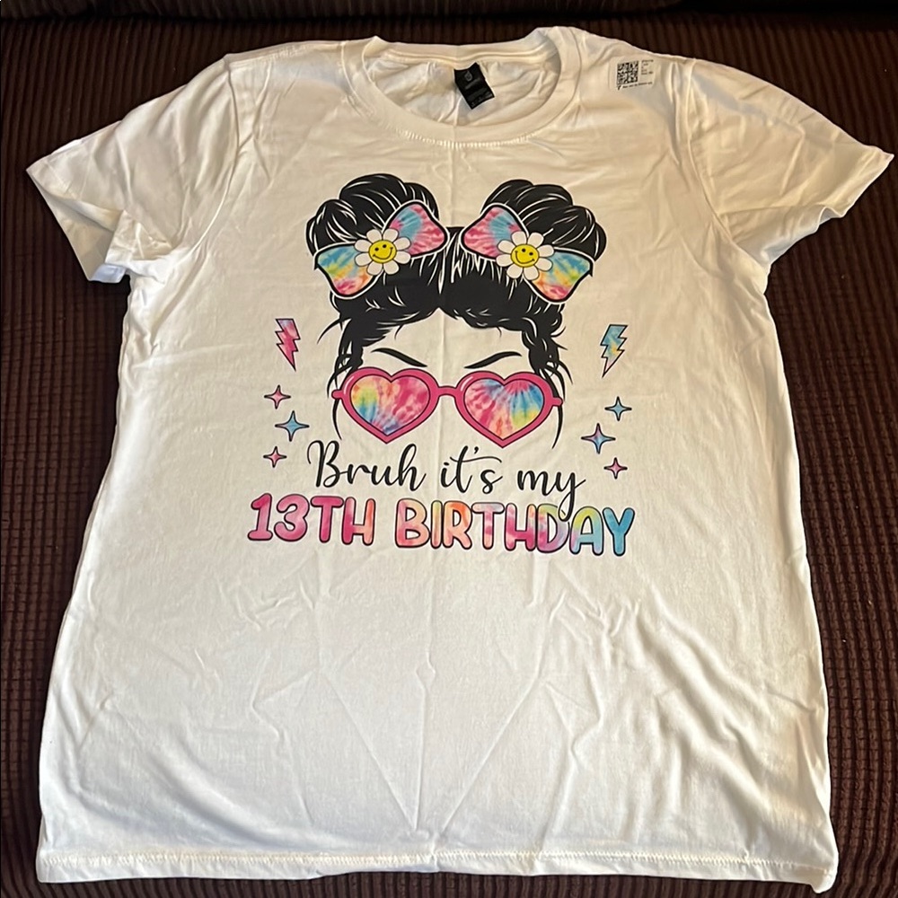 White Graphic Kids T-Shirt/“Bruh it’s my 13th birthday”